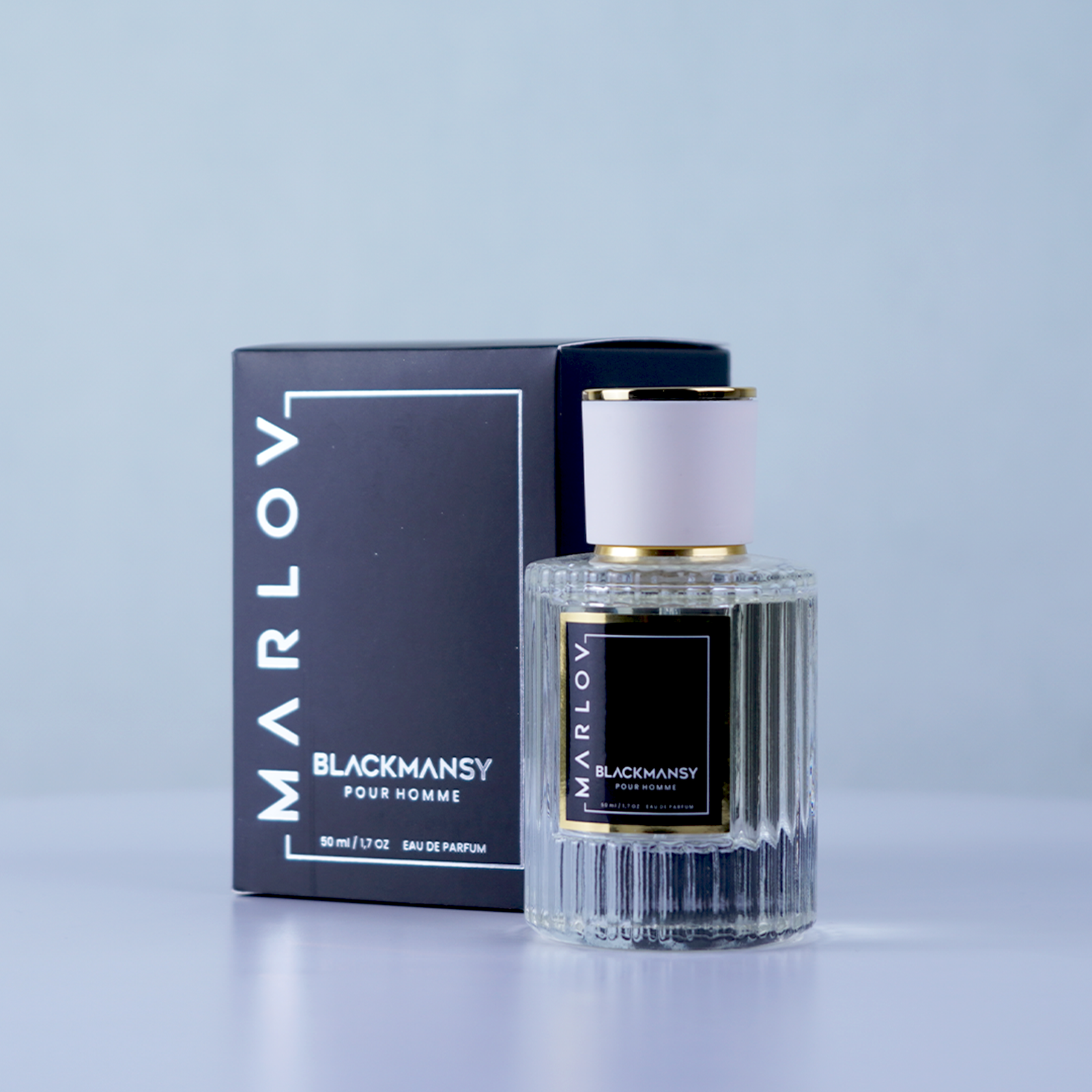Stylish Marlov Blackmansy perfume bottle with elegant packaging, perfect for men.